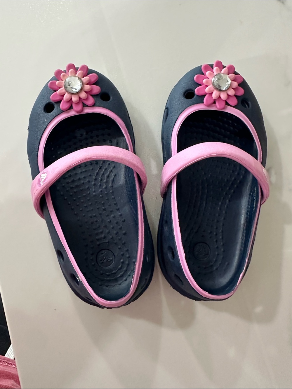 Crocs Girls Navy and Pink Flower Mary Jane Kids Shoes
